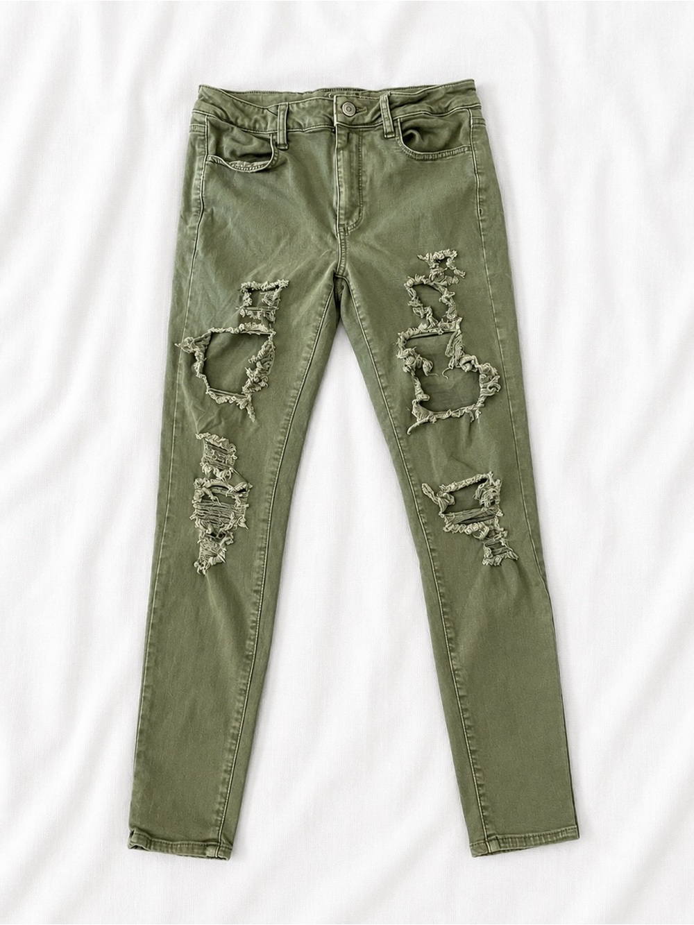 American Eagle Outfitters Olive Green Distressed Skinny Jeans